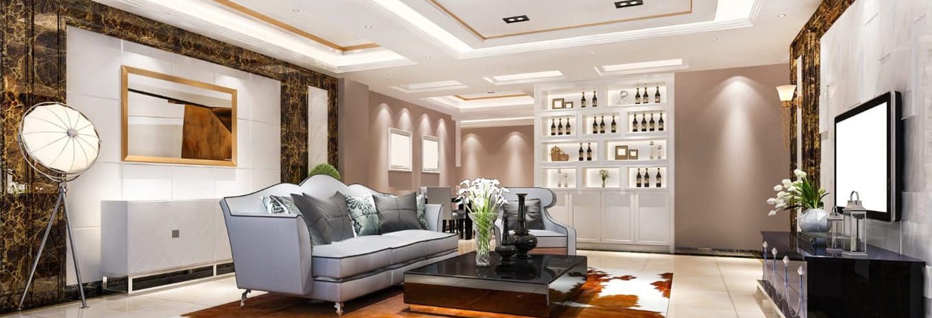 Interior design - white & chocolate living room banner